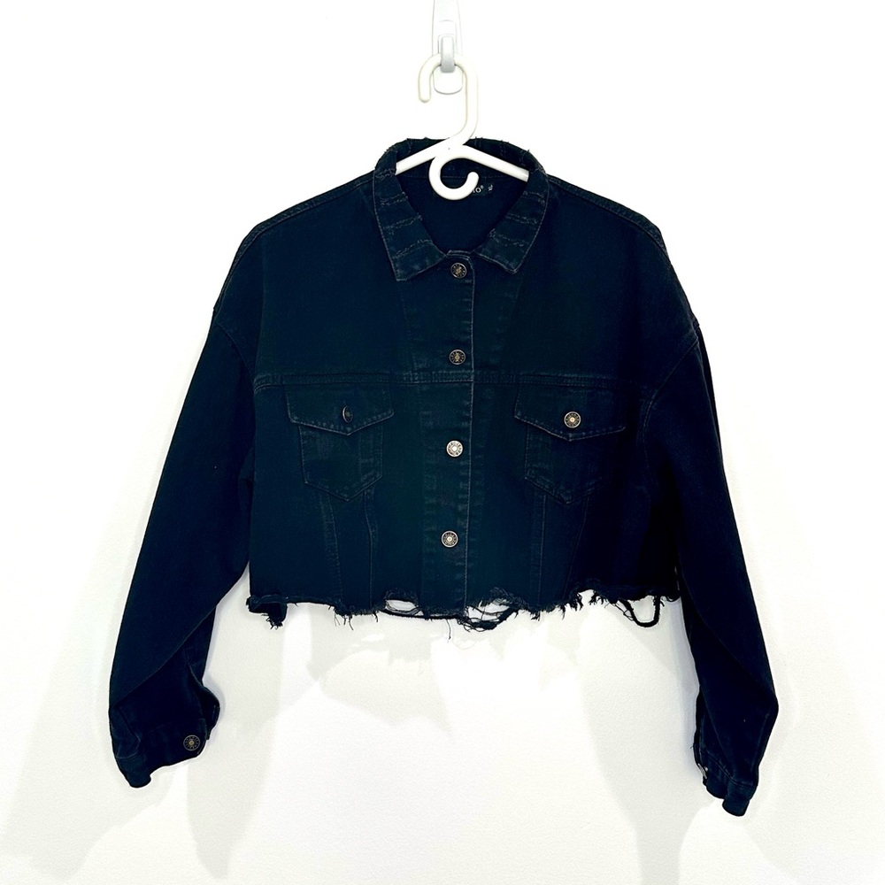 Zilcremo Women's Cropped Black Denim Jacket - XL
